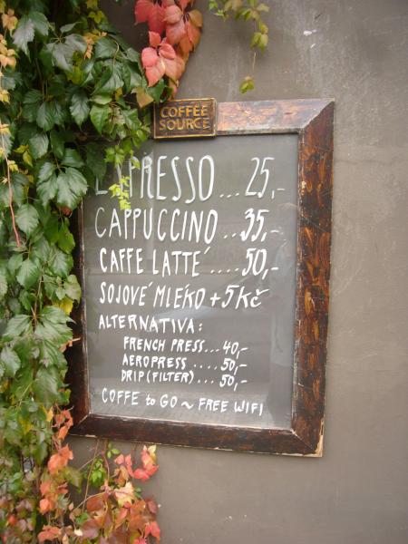 CoffeeHouse Prague - nabídka kávových nápojů